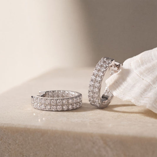 0.70 Ct Round Cut Lab Grown Diamond Dual Row Hoop Earrings