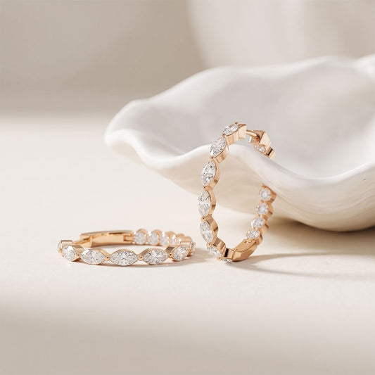 0.65 Ct Marquise Cut Lab Grown Diamond Hoop Earrings for Women Rose Gold
