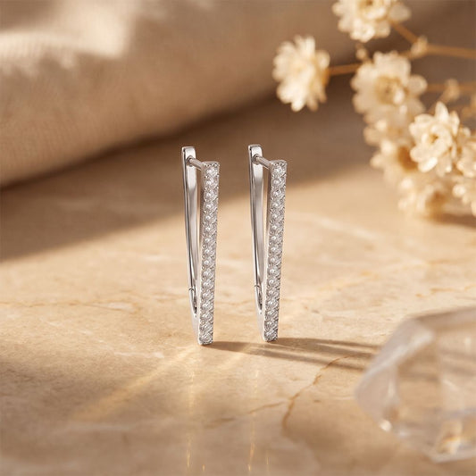 0.09 Ct Round Cut Lab Grown Diamond Linear Drop Hoop Earrings for Women White
