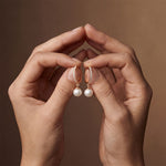 0.17 Ct Round Cut Lab Grown Diamond Pavé Pearl Drop Hoop Earrings Rose Gold