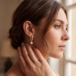 0.17 Ct Round Cut Lab Grown Diamond Pavé Pearl Drop Hoop Earrings Rose Gold