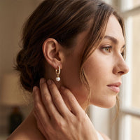 0.17 Ct Round Cut Lab Grown Diamond Pavé Pearl Drop Hoop Earrings Gold