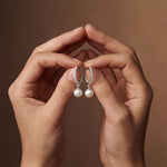 0.17 Ct Round Cut Lab Grown Diamond Pavé Pearl Drop Hoop Earrings White