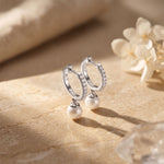 0.17 Ct Round Cut Lab Grown Diamond Pavé Pearl Drop Hoop Earrings White