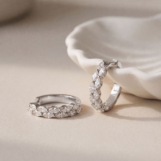 1.60 Ct Marquise Cut Lab Grown Diamond Dual Row Hoop Earrings for Women White