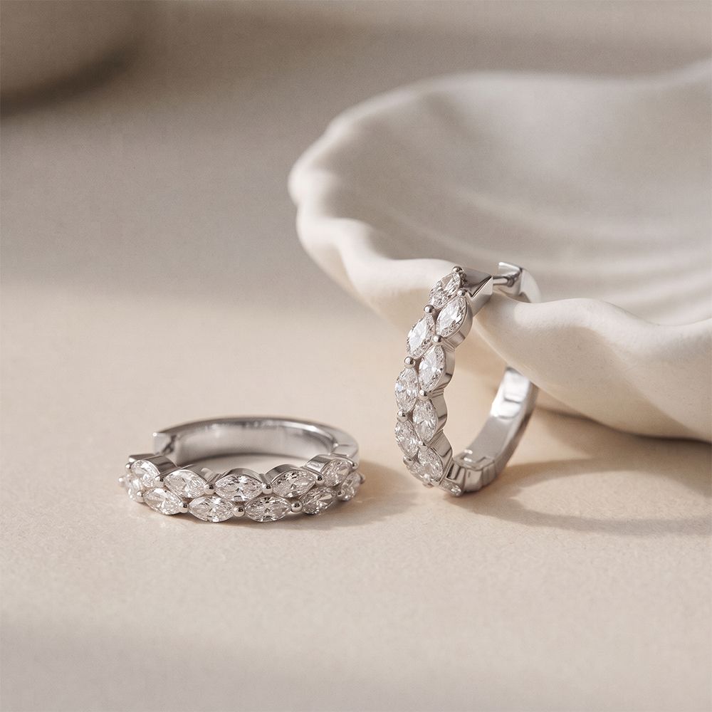 1.60 Ct Marquise Cut Lab Grown Diamond Dual Row Hoop Earrings for Women White