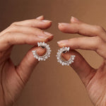 0.75 Ct Round & Baguette Cut Lab Grown Diamond Open Circle Stud Earrings for Women White