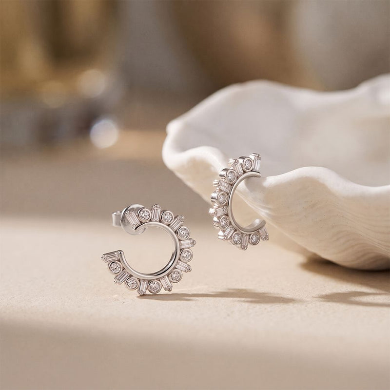 0.75 Ct Round & Baguette Cut Lab Grown Diamond Open Circle Stud Earrings for Women White