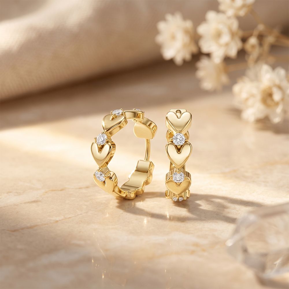 0.35 Ct Round Cut Lab Grown Diamond Heart Shape Hoop Earrings for Women Gold