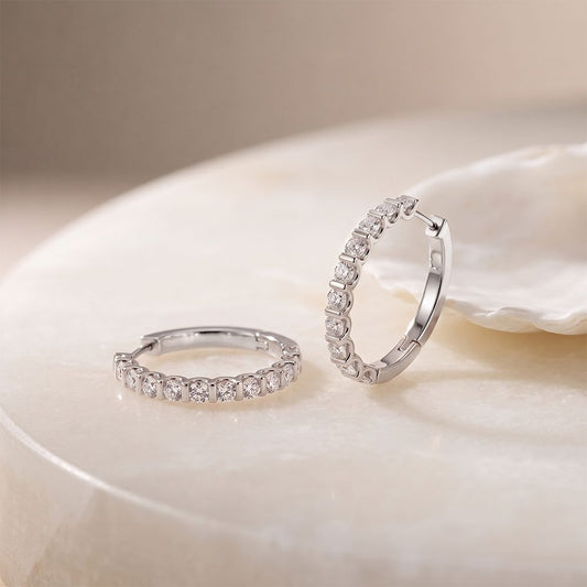 0.60 Ct Round Cut Lab Grown Diamond Bar Set Hoop Earrings for Women White