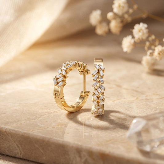 0.65 Ct Baguette Cut Lab Grown Diamond Hoop Earrings for Women Gold