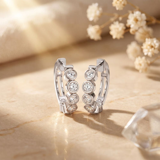 1.30 Ct Round Cut Lab Grown Diamond Bezel Set Hoop Earrings for Women White