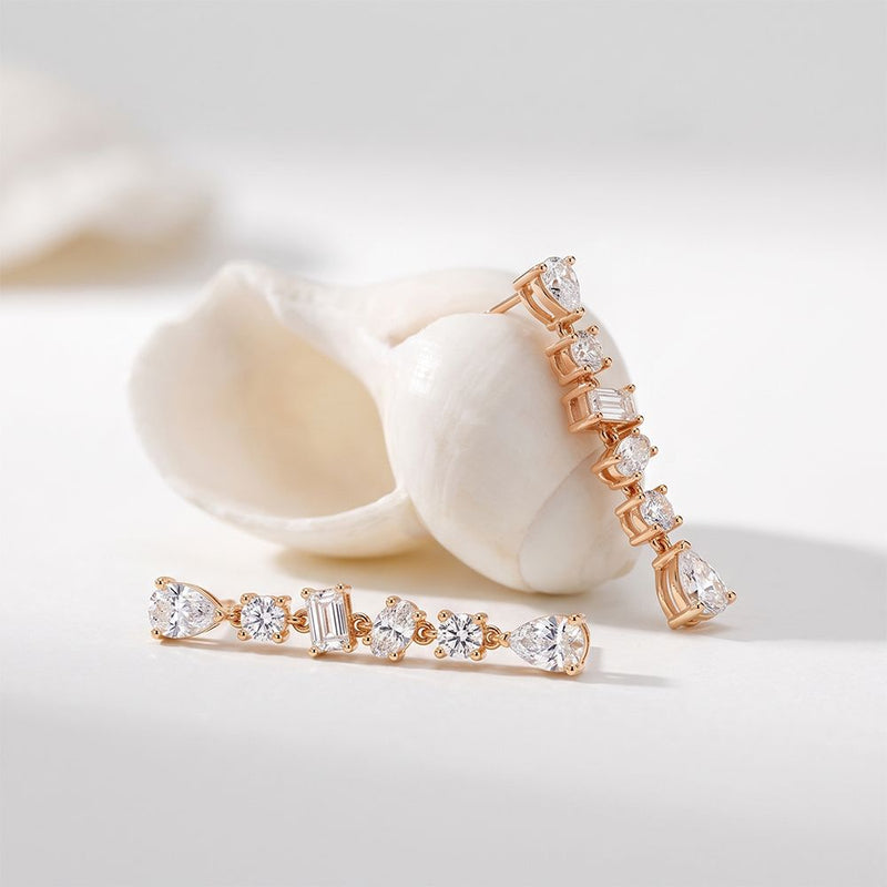 2.90 Ct Multi Stone Lab Grown Diamond Dangle Earrings for Women Rose Gold