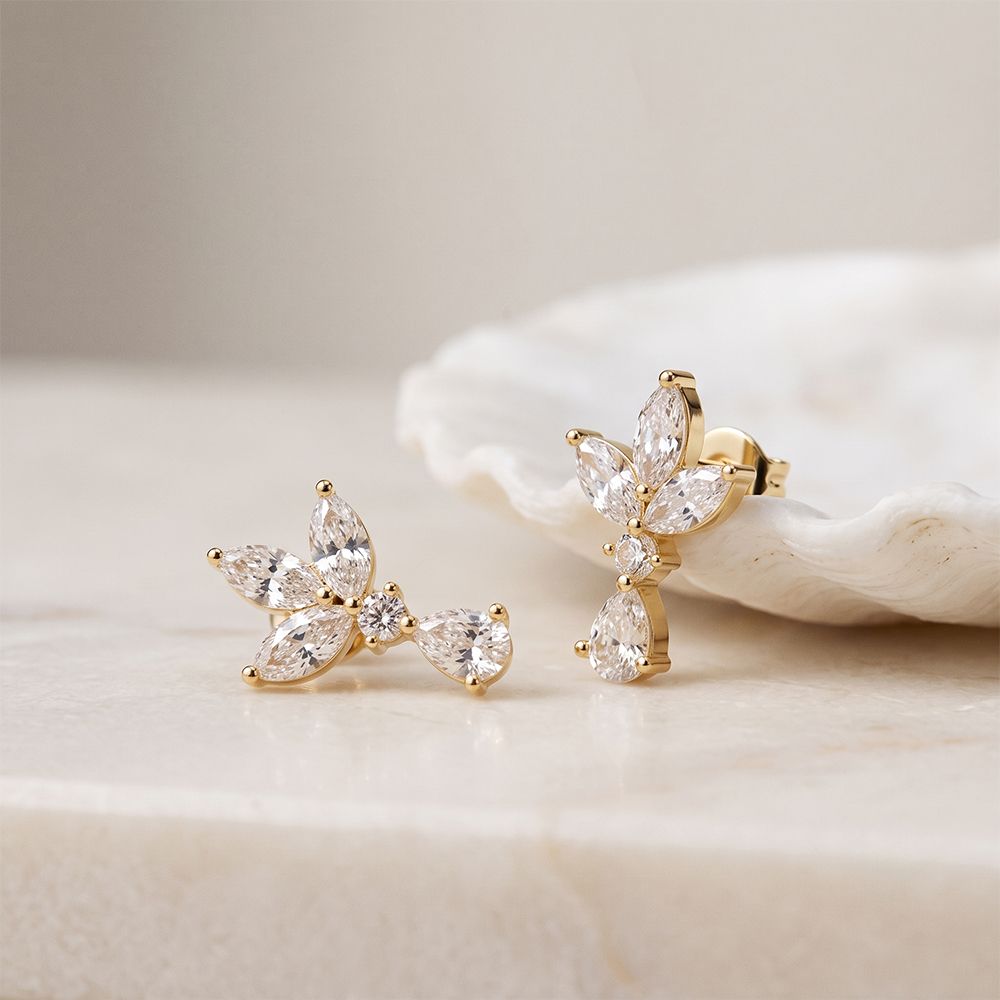 1.35 Ct Marquise Cut Lab Grown Diamond Floral Drop Earrings Gold