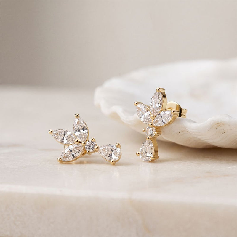 1.35 Ct Marquise Cut Lab Grown Diamond Floral Drop Earrings Gold
