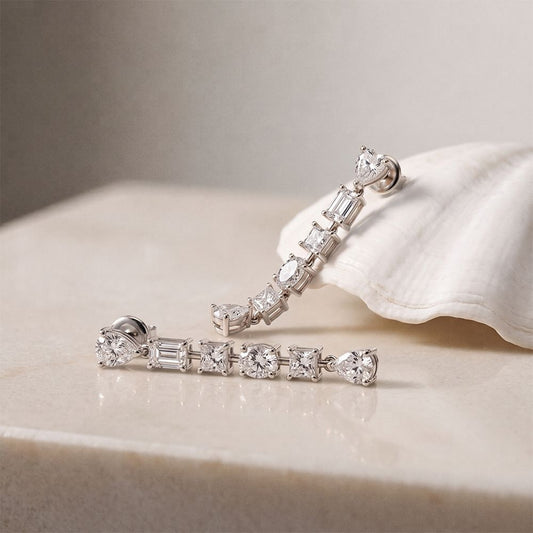 2.75 Ct Multi Stone Lab Grown Diamond Dangle Earrings White