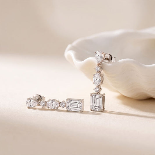 2.85 Ct Multi Stone Lab Grown Diamond Engagement Dangle Earrings White
