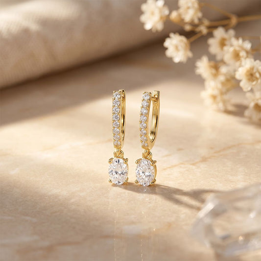 1.30 Ct Oval Cut Lab Grown Diamond Drop Earrings Gold
