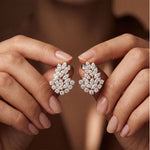 0.80 Ct Round & Marquise Cut Lab Grown Diamond Botanical Vine Drop Earrings White
