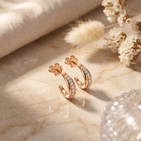 0.40 Ct Round Cut Lab Grown Diamond Half Hoop Earrings for Women Rose Gold