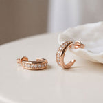 0.40 Ct Round Cut Lab Grown Diamond Half Hoop Earrings for Women Rose Gold