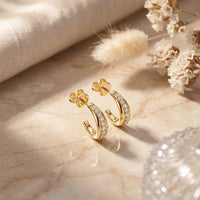 0.40 Ct Round Cut Lab Grown Diamond Half Hoop Earrings for Women Gold
