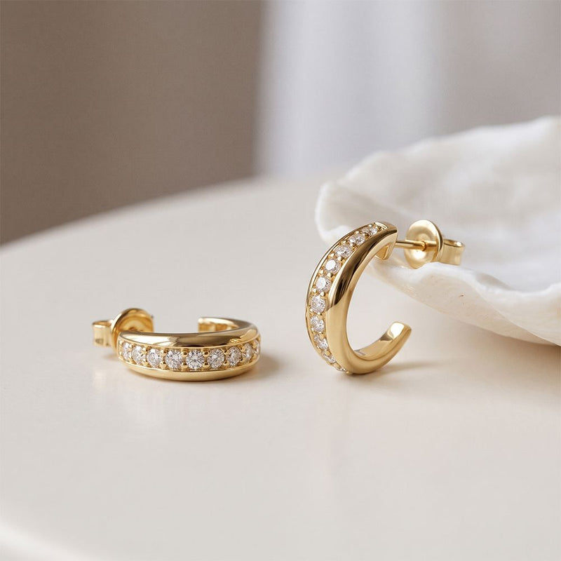 0.40 Ct Round Cut Lab Grown Diamond Half Hoop Earrings for Women Gold
