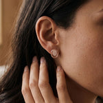 0.25 Ct Round Cut Lab Grown Diamond Oval Frame Stud Earrings for Women Rose Gold