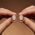 0.25 Ct Round Cut Lab Grown Diamond Oval Frame Stud Earrings for Women Rose Gold