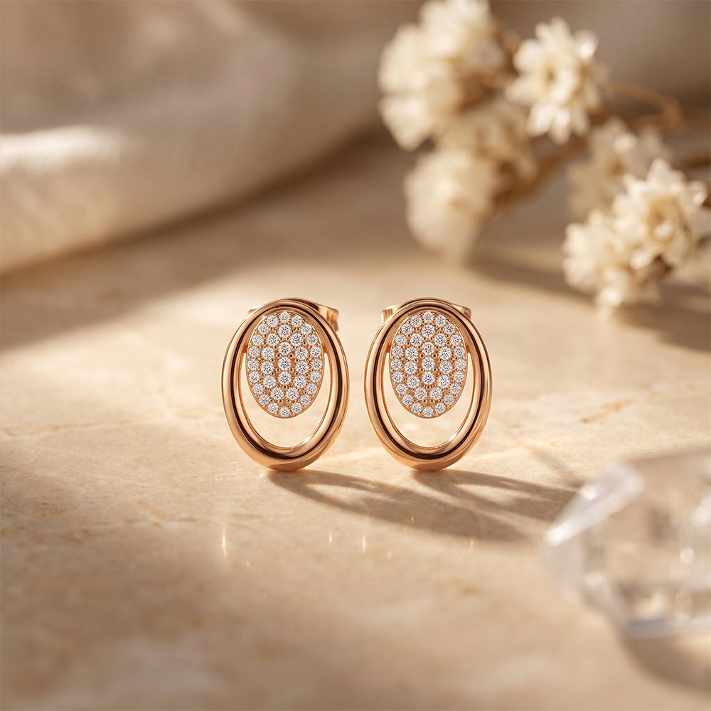 0.25 Ct Round Cut Lab Grown Diamond Oval Frame Stud Earrings for Women Rose Gold