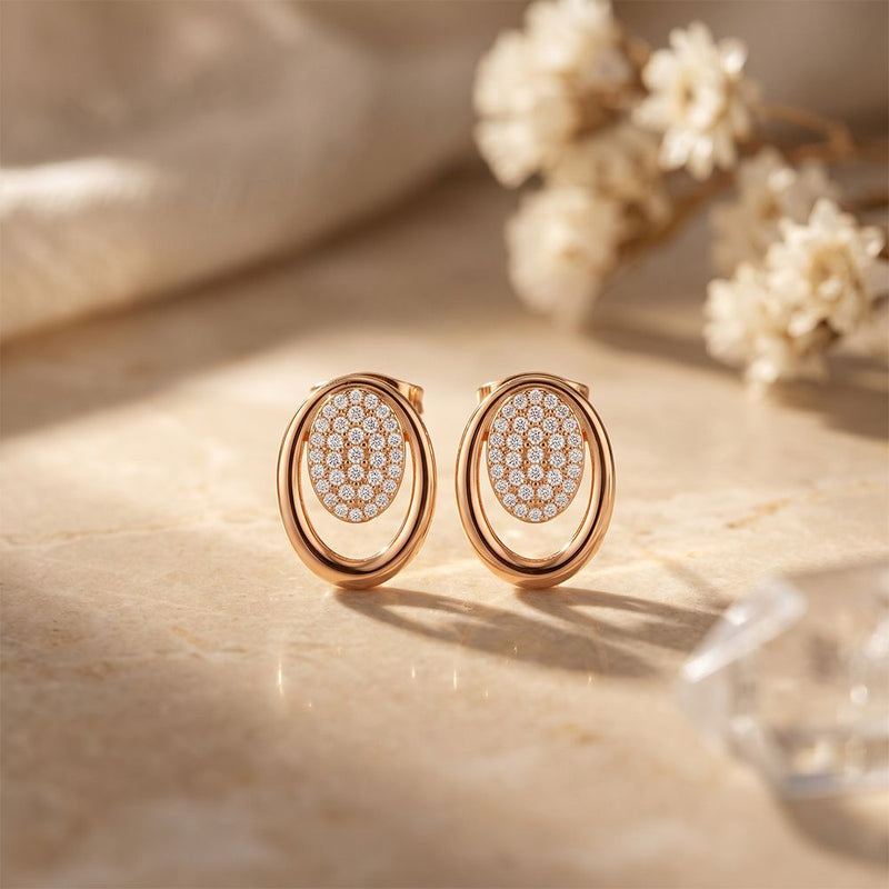 0.25 Ct Round Cut Lab Grown Diamond Oval Frame Stud Earrings for Women Rose Gold