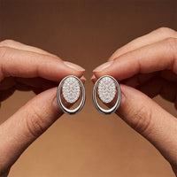 0.25 Ct Round Cut Lab Grown Diamond Oval Frame Stud Earrings for Women White