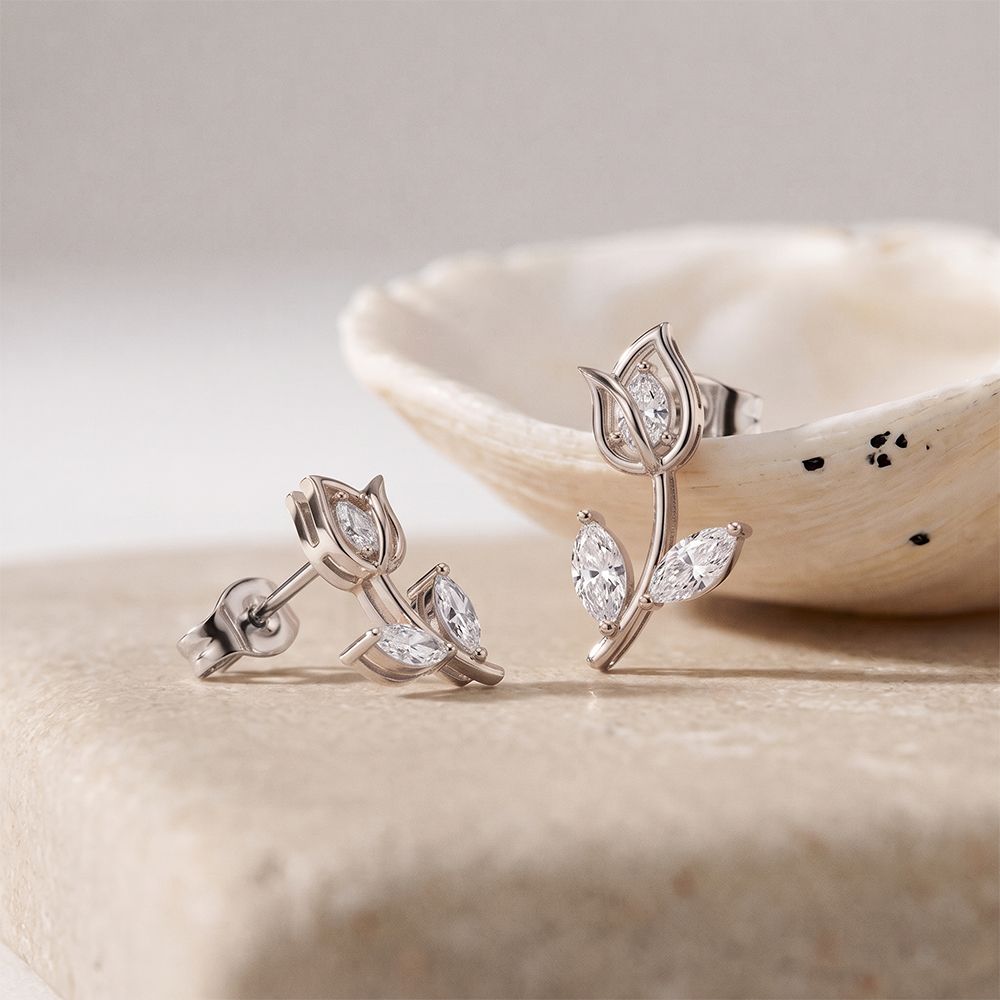 0.30 Ct Marquise Cut Lab Grown Diamond Nature Inspired Stud Earrings White