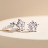 1.70 Ct Princess Cut Lab Grown Diamond Flower Style Stud Earrings White