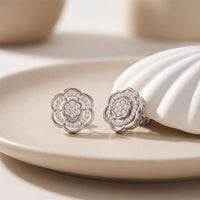 0.45 Ct Round Cut Lab Grown Diamond Floral Cluster Stud Earrings for Women White