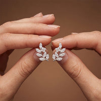 0.75 Ct Marquise Cut Lab Grown Diamond Leaf Branch Stud Earrings for Women White