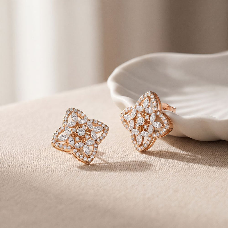 1.05 Ct Marquise Cut Lab Grown Diamond Geometric Floral Stud Earrings for Women Rose Gold