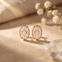 0.50 Ct Oval Cut Lab Grown Diamond Floral Medallion Stud Earrings for Women Rose Gold