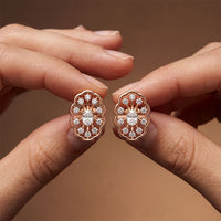 0.50 Ct Oval Cut Lab Grown Diamond Floral Medallion Stud Earrings for Women Rose Gold