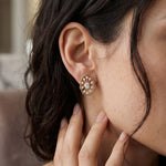 0.50 Ct Oval Cut Lab Grown Diamond Floral Medallion Stud Earrings for Women Gold