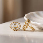 0.50 Ct Oval Cut Lab Grown Diamond Floral Medallion Stud Earrings for Women Gold
