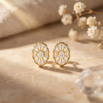 0.50 Ct Oval Cut Lab Grown Diamond Floral Medallion Stud Earrings for Women Gold