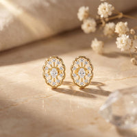 0.50 Ct Oval Cut Lab Grown Diamond Floral Medallion Stud Earrings for Women Gold