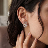 0.50 Ct Oval Cut Lab Grown Diamond Floral Medallion Stud Earrings for Women White