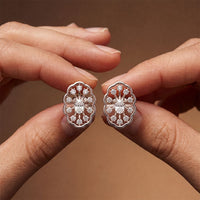 0.50 Ct Oval Cut Lab Grown Diamond Floral Medallion Stud Earrings for Women White