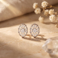 0.50 Ct Oval Cut Lab Grown Diamond Floral Medallion Stud Earrings for Women White
