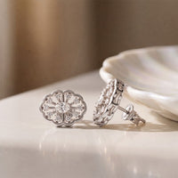 0.50 Ct Oval Cut Lab Grown Diamond Floral Medallion Stud Earrings for Women White