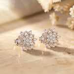 0.40 Ct Round Cut Lab Grown Diamond Floral Bloom Cluster Stud Earrings White