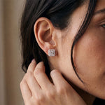 1.30 Ct Round Cut Lab Grown Diamond Geometric Floral Frame Stud Earrings White