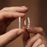 0.45 Ct Baguette Cut Lab Grown Diamond Linear Hoop Earrings Rose Gold